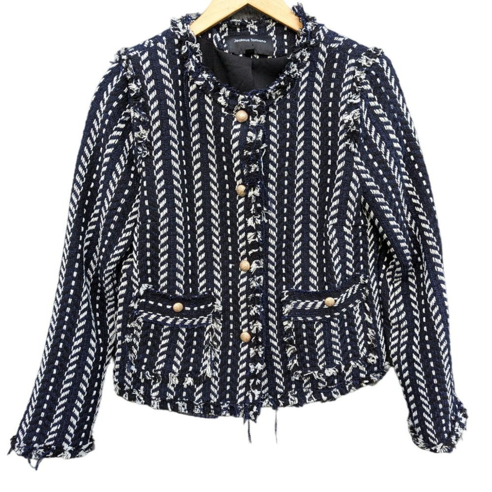 Women's Blazer Tweed Plaid Blazer Work Career Corporate Office Preppy Plaid M